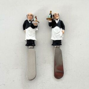 SET OF 2 WAITER/ FIGURES CHEESE SPREADERS OR KNIFE BY GUY BUFFET